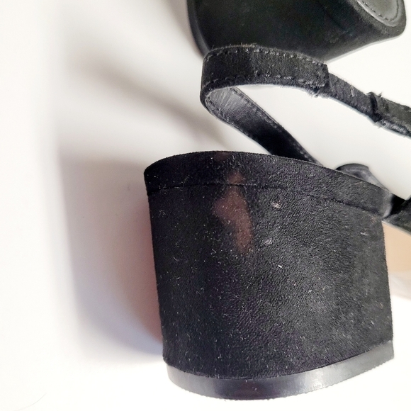 Express Black Silver Cap Pointed Toe Sling Back Block Heels Size 6 - Picture 4 of 8